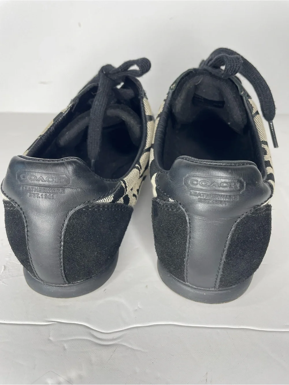 Coach Joss Sneaker 8.5 M Black White Signature Canvas & Suede Tennis Shoes